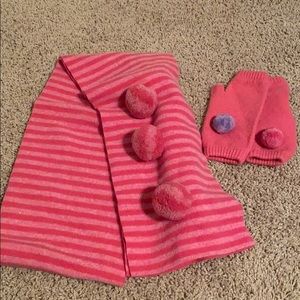 WOOL 100% Made In Scotland Pink Striped Scarf and Glove Set